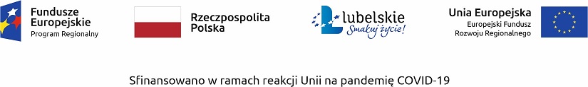 Logo fundusze europejskie, flaga Rzeczpospolita Polska, logo Lubelskie smakuj życie, flaga unii europejskiej